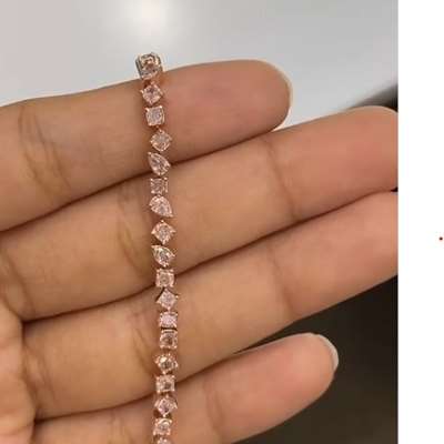 3.27CTS ,52 PCS ,Natural Mix Shape Pink Diamond Tennis Bracelet set in luxurious 18k gold