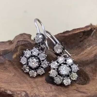Natural Old Miner White Diamonds in 18k White Gold Earings