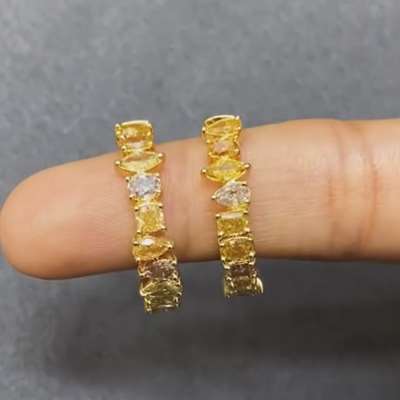 Natural Mix Shape Mix Color Diamond Hoops In 18k Gold. 