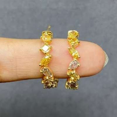  Natural Mix Color & Mix Shape Diamond Hoops in sumptuous 18K Yellow Gold