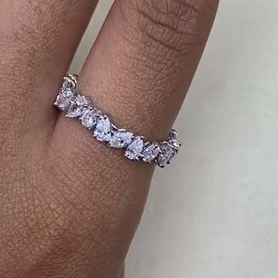 Natural Mix Shape White Diamond Full Eternity Ring In 18k White Gold.