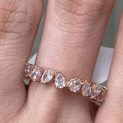 Natural Brownish Pink and pinkish brown coloured mixed shaped diamonds set in 18 k rose gold full eternity ring 