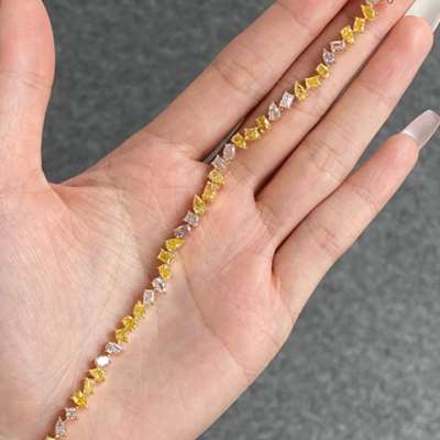 Natural Pink & Orange Mix Shape Diamond Tennis Bracelet in 18k Gold
