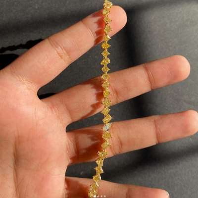 Natural Fancy Yellow Mix Shape Tennis Diamond Bracelet In 18k Yellow Gold