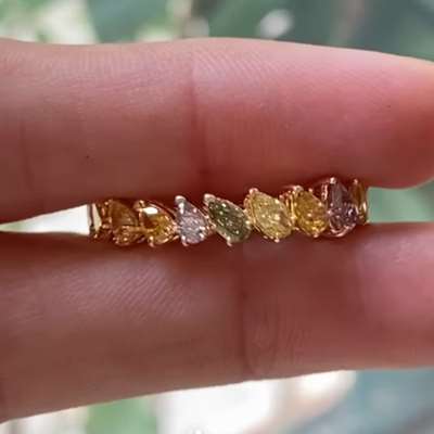 Natural Mix Color Calibrated Pear Shape Diamond Full Eternity Ring In 18k Gold