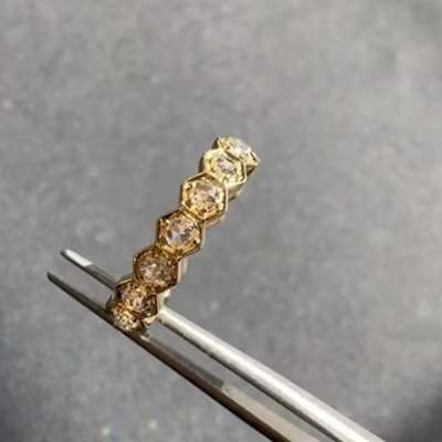 Natural White Rosecut Round Diamond Honeycomb Full Eternity Ring in 18k Yellow Gold