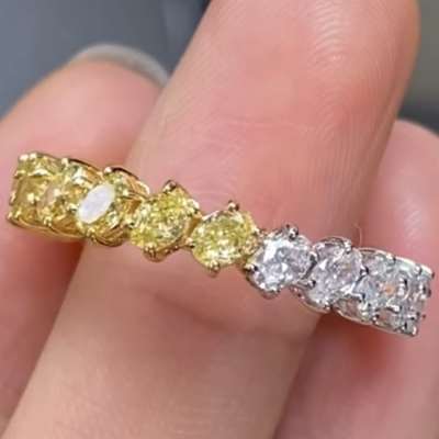 Natural White & Yellow Oval Shape Diamond Full Eternity Ring in 18k Gold.