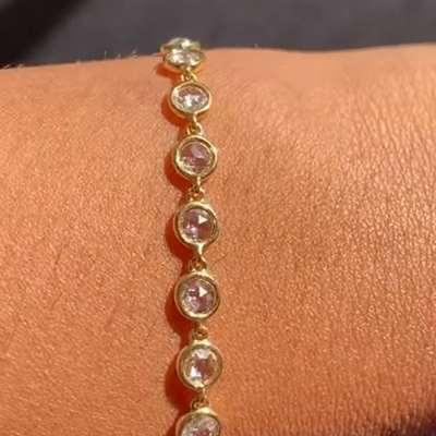 Natural Rosecut White Diamond Tennis Bracelet 18k Gold Bezel Setting