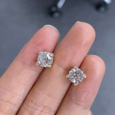 GIA Natural White Diamond Old Cut Asscher Earrings 18k Gold