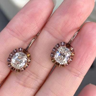 GIA Certified Natural Old Miner Brilliant Cut Diamond earings Set In 18k Yellow Gold