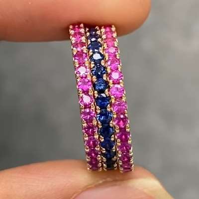  0.66cts Total weight Natural Blue Sapphire gemstones set in 14 k Rose gold 3/4th eternity ring