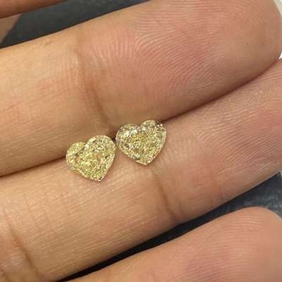 1.01 & 1.06ct GIA Certified Matching Pair of Natural Light Yellow (u to v range) VS2 & VS1 Clarity Heart Shape Diamond