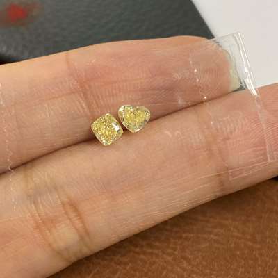 0.67ct Natural Yellow VS-SI Clarity Heart & Cushion shape Diamond for Toi et Moi Ring