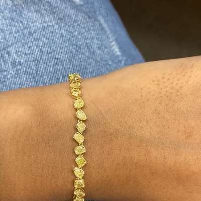 Natural Fancy Yellow Mix Shape Diamond Tennis Bracelet In 18k Gold.