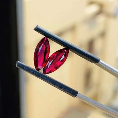 1.06ct & 1.14ct GIA certified matching pair of natural Mozambique ruby heated marquise shape gemstone