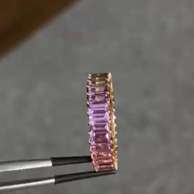 Natural Mix Color Multi Color Sapphire No Heat No Treat Gemstone In Baguette Shape Full Eternity Ring In 18k Rosegold.
