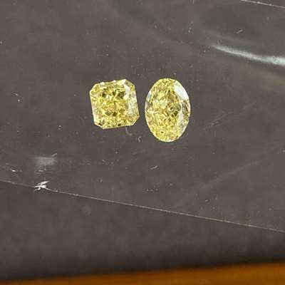 0.92cts 2 pcs total weight of Natural Fancy intense yellow VS-SI clarity Radiant & oval shape diamond