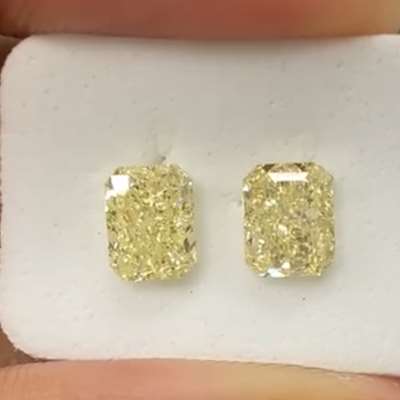 1.10ct and 1.11ct Matching Pair of GIA Certified Natural Light Yellow (Y to Z and W to X) VS2 and VS1 Radiant cut Diamonds 