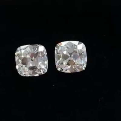 1.45ct & 1.46ct Matching Pair Of Natural L Color VVS2 & VS1 Clarity Old Cut Cushion Shape Diamonds