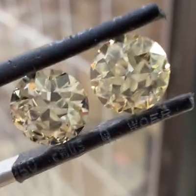 1.25ct Total Weight Matching Pair Of Champagne Brown Old European Cut Diamonds