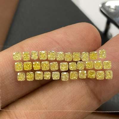 3.18ct Total 33pcs Natural Fancy Yellow VS-SI Clarity Calibrated Measurements Cushion Cut Diamond