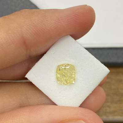 1.16ct GIA Certified Natural Fancy Light Yellow I2 Clarity Cushion Cut Diamond