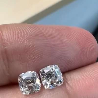 0.67ct & 0.71ct GIA Certified Matching Pajr Of Natural F & G Color VVS2 Clarity Old Cut Cushion Shape Diamonds