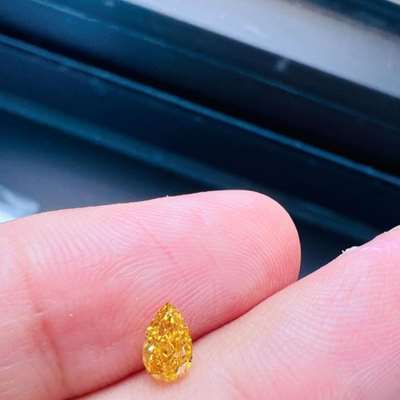 0.38ct GIA Certified Natural Fancy Intense Orangy Yellow VS2 Clarity Pear Shape Diamond 