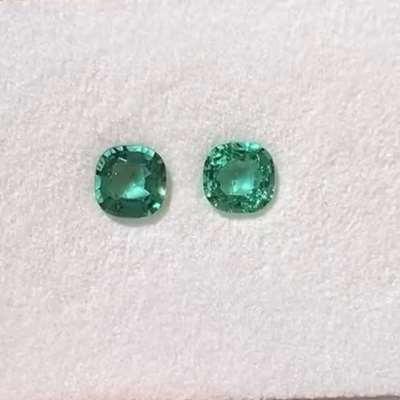 1.45ct Total Weight Matching Pair If Natural Zambian Emerald In Cushion Shape Gemstone