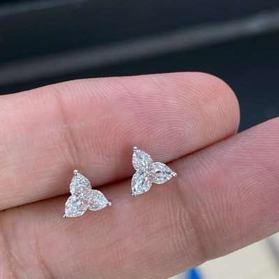 0.84ct Total Weight Matching Pair Of Natural HI Colo VS-SI Clarity Flower Shape Diamonds Set In 18k White Gold Stud Earings.