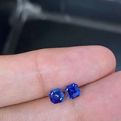 1.04ct Total Weight Matching Pair Of Natural Intense Blue Ceylon Sapphire Heated Asscher Cut Gemstone