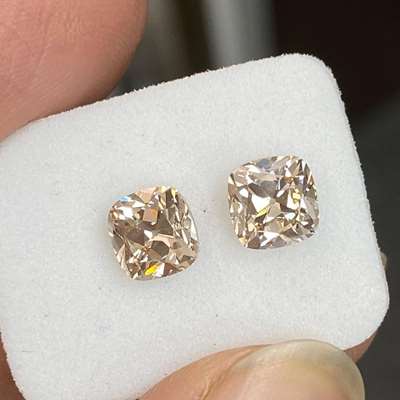 2.15cts Total weight Pair of Natural light peachy brown Vs1 clarity old cut cushion shape diamond