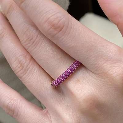 Natural Pink Sapphire Pave Setting 14k Gold Half Eternity Ring.