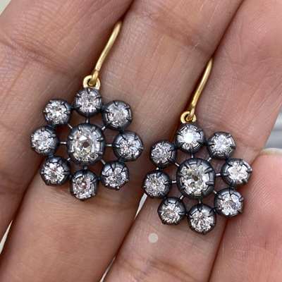 Genuine vintage old cut diamonds set in 18k gold earrings 