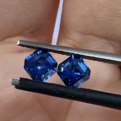 1.04cts Total Weight Matching Pair of Natural Ceylon Blue Heated Sapphire Gemstone in Asscher shape suitable for earring 