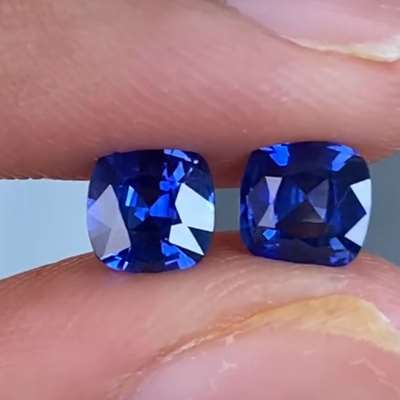 1.62ct Total Weight Matching pair of Natural Heated Ceylon Blue Sapphire gemstones in cushion shape suitable for earring pair