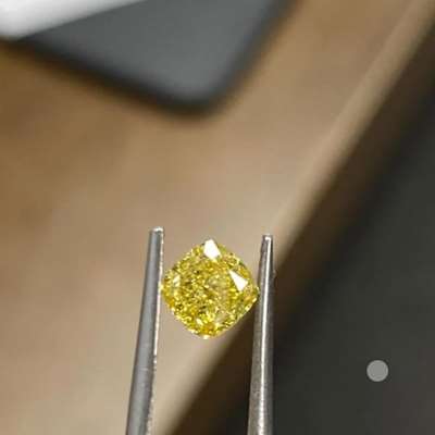 0.66ct GIA Certified Natural Fancy Vivid Yellow VS1 Clarity Cushion Cut Diamond