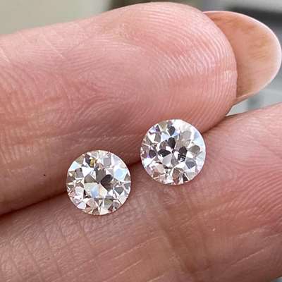 0.52ct & 0.52cts GIA certified Natural J color VVS2 clarity old European brilliant diamond pair