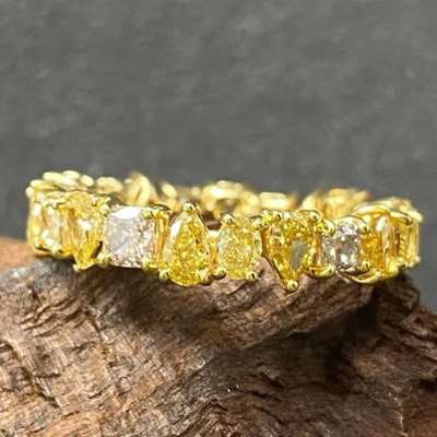 2.38cts Total weight 22 pcs Natural Fancy Mixed colour Mixed shaped diamonds set in 18 K yellow gold full eternity