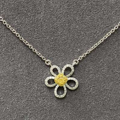 0.09ct Natural Fancy Yellow Cushion diamond set in 18 K Gold Necklace