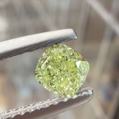 0.50ct GIA Certified Natural Fancy Yellow GREEN VS2 Clarity Cushion Cut Diamond