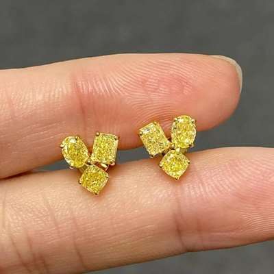 yelllw diamond earrings  6pcs 1.31ct natural fancy yellow vs-SI clarity diamonds .
