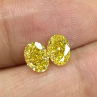 0.71ct & 0.72ct PERFECTLY Matching Pair of GIA Certified Natural Fancy VIVID yellow Colour VS1 clarity Oval Diamonds 