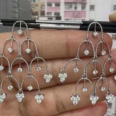 Natural White Diamond Chandelier Earings Set In 18k Gold