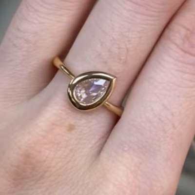 0.55ct GIA Certified Natural E Color VVS1 Clarity Rosecut Pear Shape Thick Bezel Diamond Ring in 18k Gold! 🌟