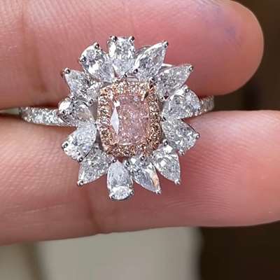 0.41ct GIA Natural Fancy Light Orange Pink SI1 Cushion diamond set in 18 K gold Ring convertible to pendant!