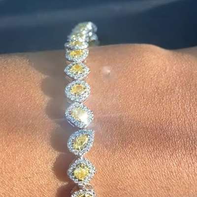 Natural Fancy Yellow Mix Shape Diamond Tennis Bracelet Set In 18k Gold 