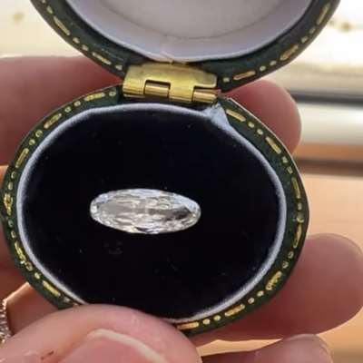 This 0.77ct GIA certified natural J color SI1 long moval old cut is pure joy to look at. 