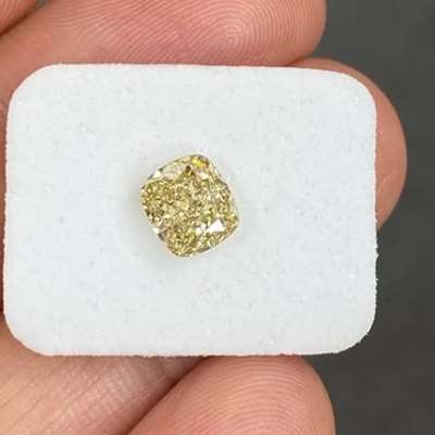 1.34ct GIA Certified Natural Fancy Brownish Greenish Yellow VVS2 Clarity Cushion Cut Diamond