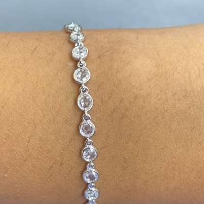 Natural Rosecut White Diamond Tennis Bracelet 18k Gold Bezel Setting